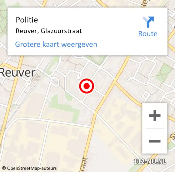 Locatie op kaart van de 112 melding: Politie Reuver, Glazuurstraat op 15 december 2022 12:21