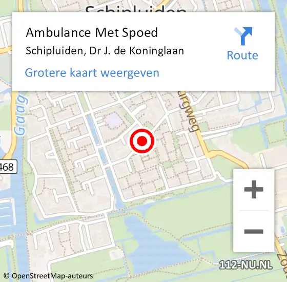 Locatie op kaart van de 112 melding: Ambulance Met Spoed Naar Schipluiden, Dr J. de Koninglaan op 15 december 2022 12:22