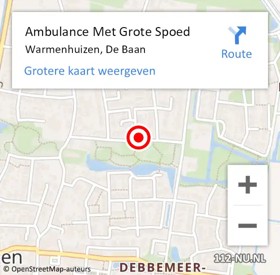 Locatie op kaart van de 112 melding: Ambulance Met Grote Spoed Naar Warmenhuizen, De Baan op 8 augustus 2014 13:08