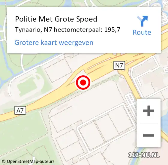 Locatie op kaart van de 112 melding: Politie Met Grote Spoed Naar Tynaarlo, N7 hectometerpaal: 195,7 op 15 december 2022 12:49