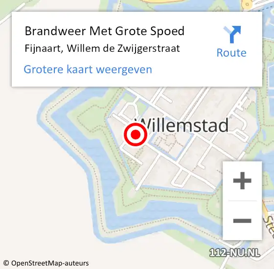 Locatie op kaart van de 112 melding: Brandweer Met Grote Spoed Naar Fijnaart, Willem de Zwijgerstraat op 15 december 2022 12:52