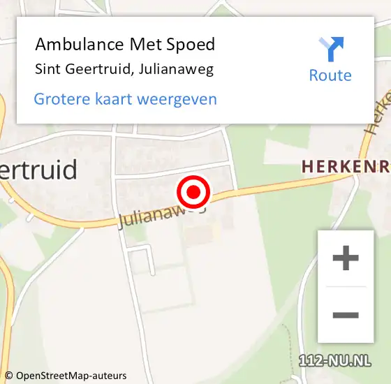 Locatie op kaart van de 112 melding: Ambulance Met Spoed Naar Sint Geertruid, Julianaweg op 8 augustus 2014 13:12