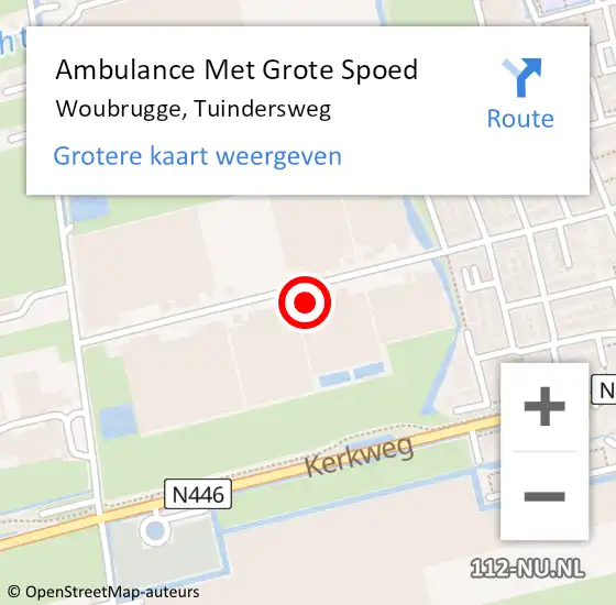 Locatie op kaart van de 112 melding: Ambulance Met Grote Spoed Naar Woubrugge, Tuindersweg op 15 december 2022 13:20