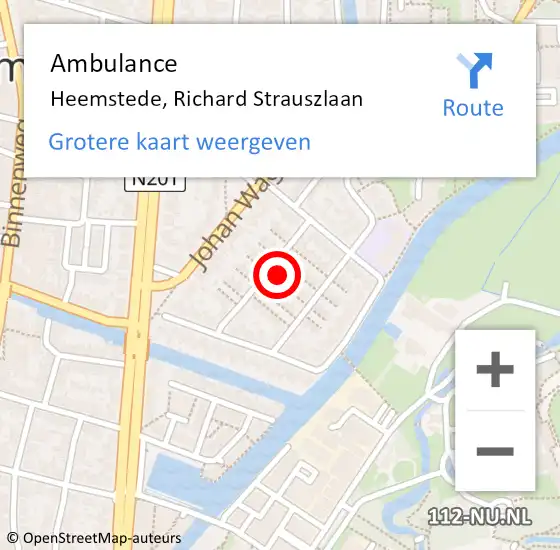 Locatie op kaart van de 112 melding: Ambulance Heemstede, Richard Strauszlaan op 15 december 2022 13:27