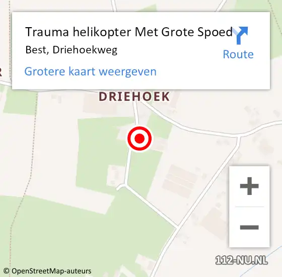 Locatie op kaart van de 112 melding: Trauma helikopter Met Grote Spoed Naar Best, Driehoekweg op 15 december 2022 13:34