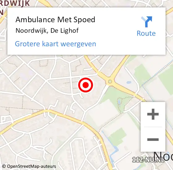 Locatie op kaart van de 112 melding: Ambulance Met Spoed Naar Noordwijk, De Lighof op 15 december 2022 13:46