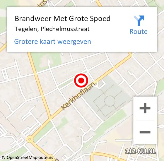 Locatie op kaart van de 112 melding: Brandweer Met Grote Spoed Naar Tegelen, Plechelmusstraat op 15 december 2022 13:46