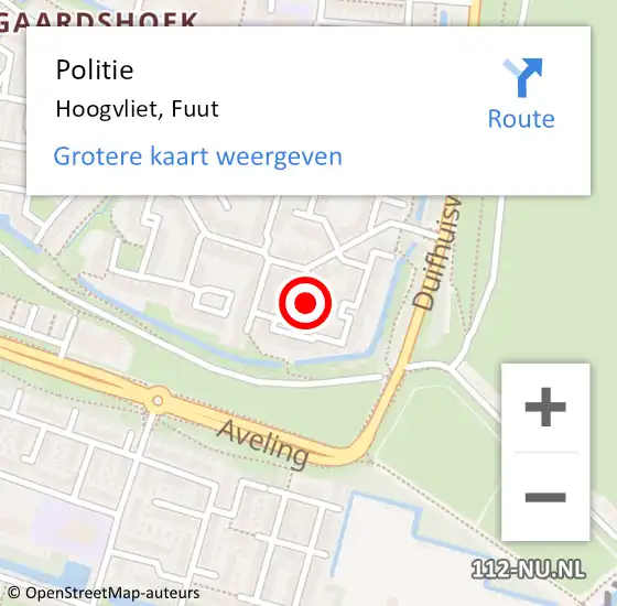 Locatie op kaart van de 112 melding: Politie Hoogvliet, Fuut op 15 december 2022 13:57