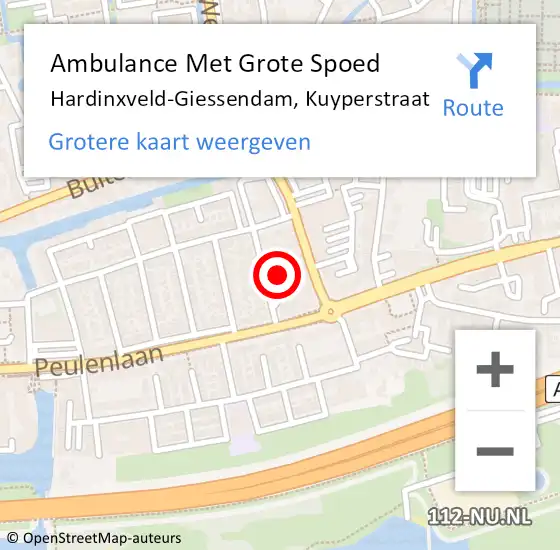Locatie op kaart van de 112 melding: Ambulance Met Grote Spoed Naar Hardinxveld-Giessendam, Kuyperstraat op 15 december 2022 13:59