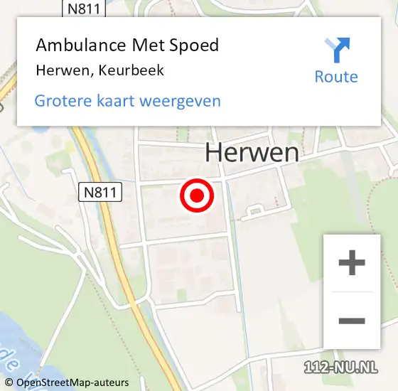 Locatie op kaart van de 112 melding: Ambulance Met Spoed Naar Herwen, Keurbeek op 15 december 2022 14:06