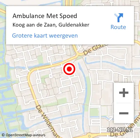 Locatie op kaart van de 112 melding: Ambulance Met Spoed Naar Koog aan de Zaan, Guldenakker op 15 december 2022 14:09