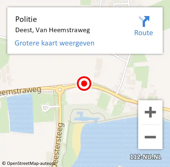 Locatie op kaart van de 112 melding: Politie Deest, Van Heemstraweg op 15 december 2022 14:09