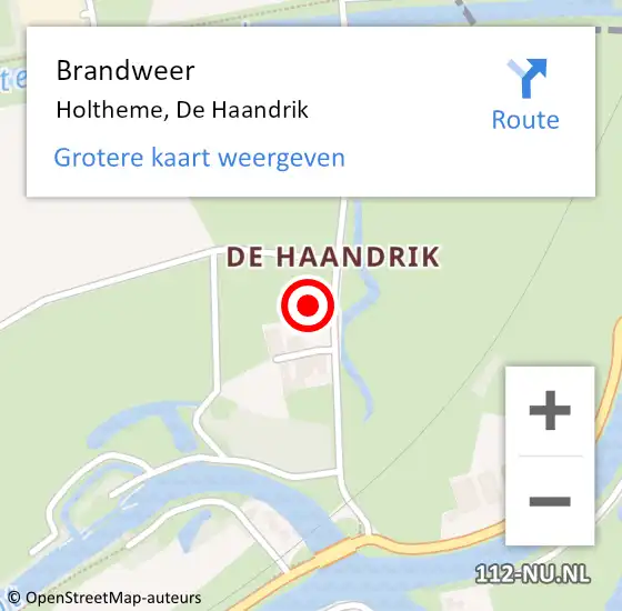 Locatie op kaart van de 112 melding: Brandweer Holtheme, De Haandrik op 15 december 2022 14:12