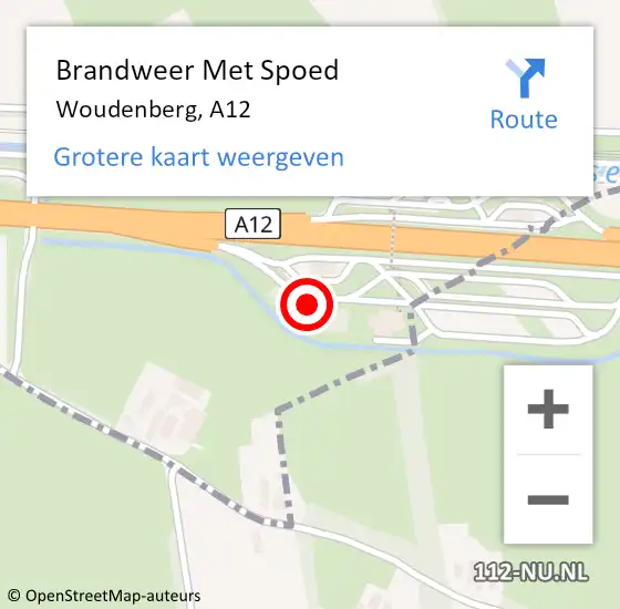 Locatie op kaart van de 112 melding: Brandweer Met Spoed Naar Woudenberg, A12 op 15 december 2022 14:26