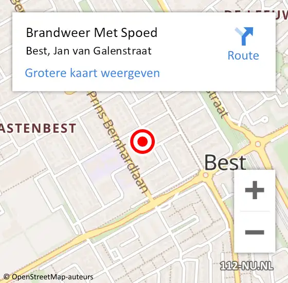 Locatie op kaart van de 112 melding: Brandweer Met Spoed Naar Best, Jan van Galenstraat op 15 december 2022 14:28