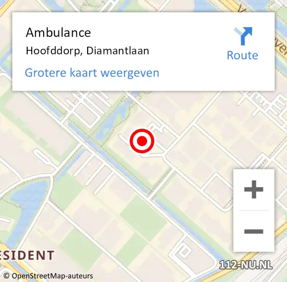 Locatie op kaart van de 112 melding: Ambulance Hoofddorp, Diamantlaan op 15 december 2022 14:36