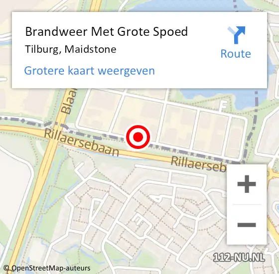 Locatie op kaart van de 112 melding: Brandweer Met Grote Spoed Naar Tilburg, Maidstone op 15 december 2022 14:46