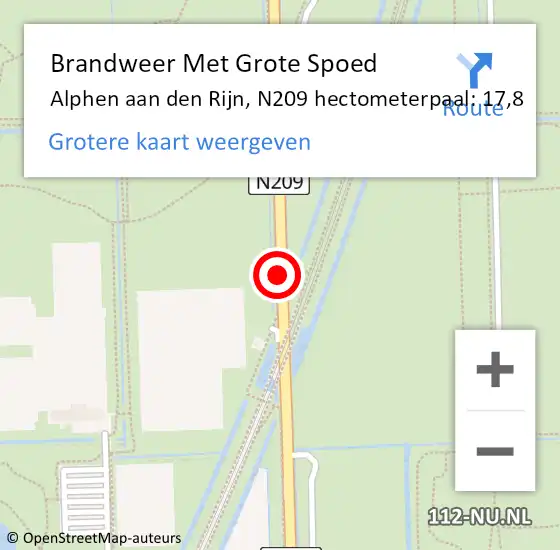 Locatie op kaart van de 112 melding: Brandweer Met Grote Spoed Naar Alphen aan den Rijn, N209 hectometerpaal: 17,8 op 15 december 2022 15:08