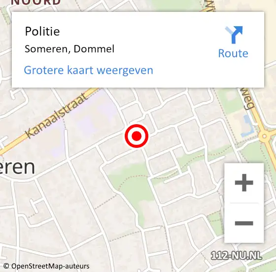 Locatie op kaart van de 112 melding: Politie Someren, Dommel op 15 december 2022 15:11