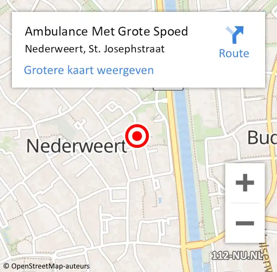 Locatie op kaart van de 112 melding: Ambulance Met Grote Spoed Naar Nederweert, St. Josephstraat op 15 december 2022 15:14