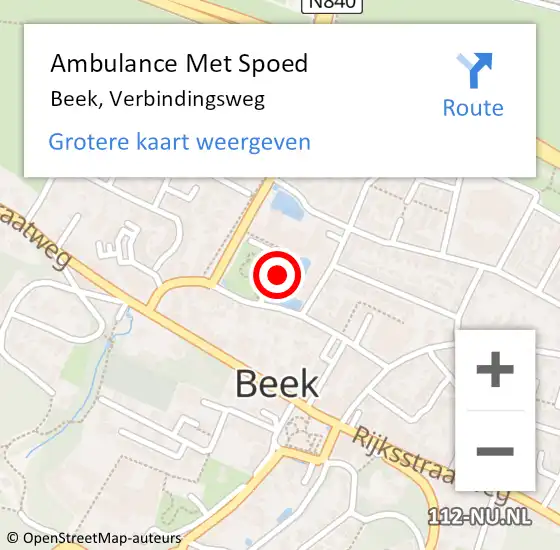 Locatie op kaart van de 112 melding: Ambulance Met Spoed Naar Beek, Verbindingsweg op 15 december 2022 15:17