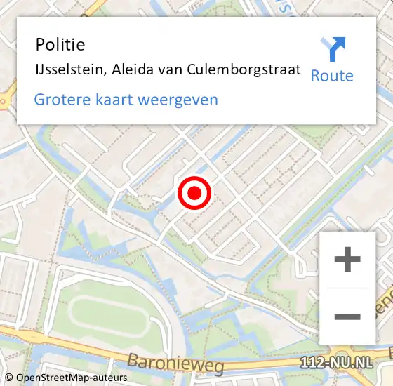 Locatie op kaart van de 112 melding: Politie IJsselstein, Aleida van Culemborgstraat op 15 december 2022 15:32