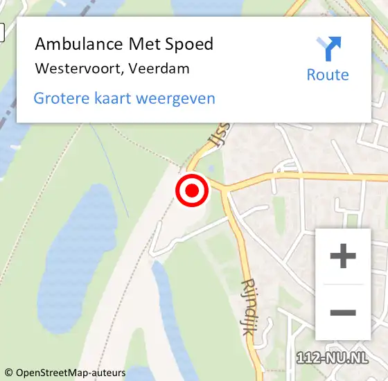 Locatie op kaart van de 112 melding: Ambulance Met Spoed Naar Westervoort, Veerdam op 15 december 2022 15:32