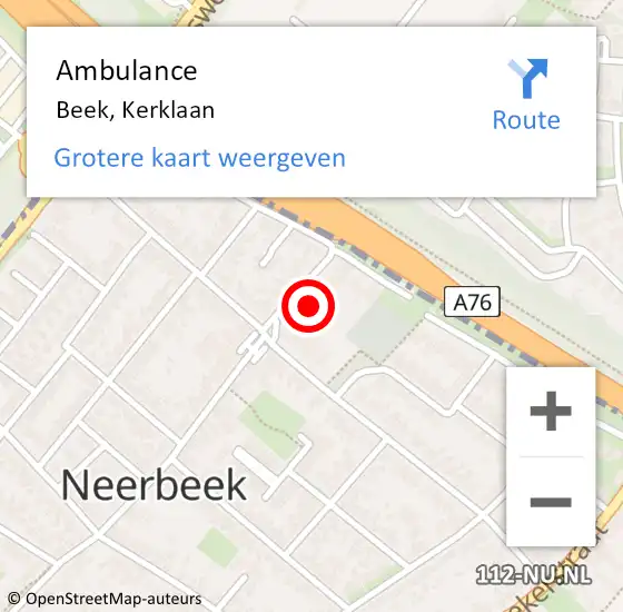 Locatie op kaart van de 112 melding: Ambulance Beek, Kerklaan op 8 augustus 2014 13:33