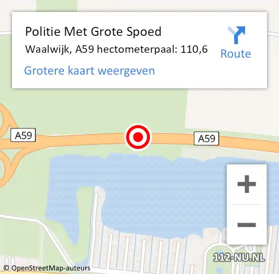 Locatie op kaart van de 112 melding: Politie Met Grote Spoed Naar Waalwijk, A59 hectometerpaal: 110,6 op 15 december 2022 15:47