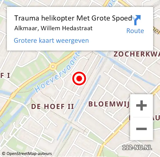 Locatie op kaart van de 112 melding: Trauma helikopter Met Grote Spoed Naar Alkmaar, Willem Hedastraat op 15 december 2022 15:50