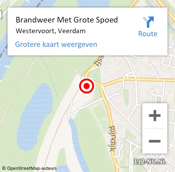 Locatie op kaart van de 112 melding: Brandweer Met Grote Spoed Naar Westervoort, Veerdam op 15 december 2022 15:52