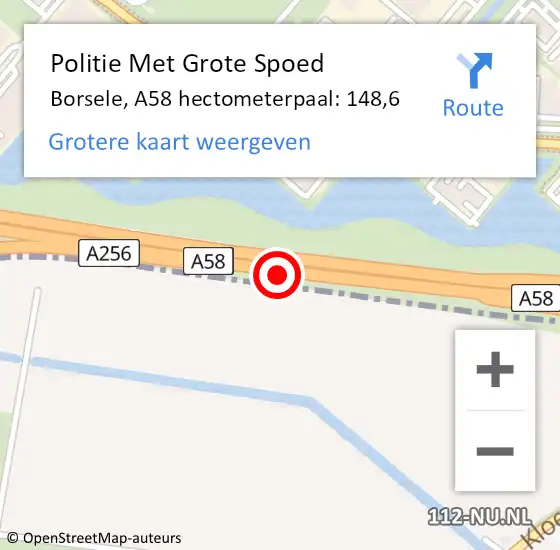 Locatie op kaart van de 112 melding: Politie Met Grote Spoed Naar Borsele, A58 hectometerpaal: 148,6 op 15 december 2022 16:01