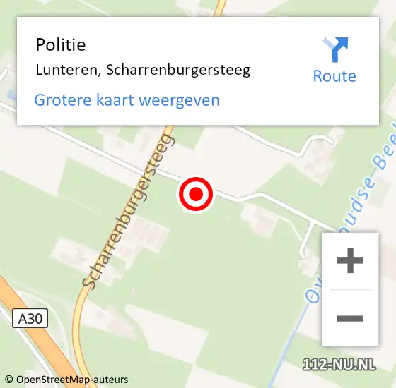 Locatie op kaart van de 112 melding: Politie Lunteren, Scharrenburgersteeg op 15 december 2022 16:34