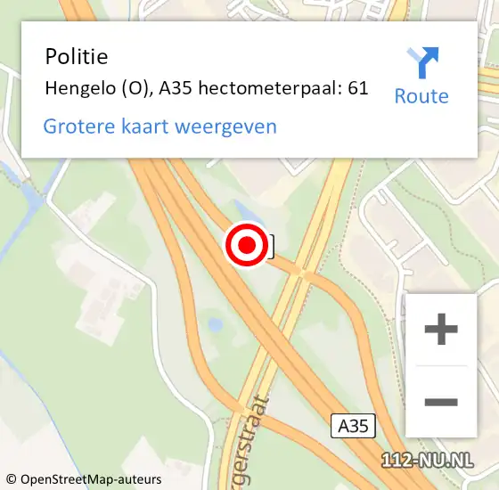 Locatie op kaart van de 112 melding: Politie Hengelo (O), A35 hectometerpaal: 61 op 15 december 2022 16:34