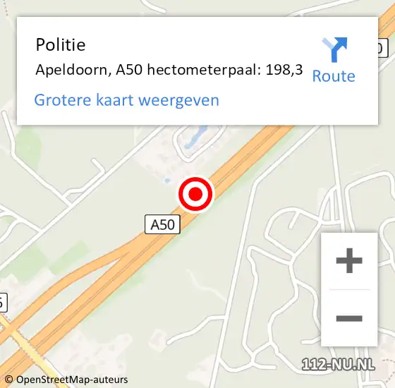 Locatie op kaart van de 112 melding: Politie Apeldoorn, A50 hectometerpaal: 198,3 op 15 december 2022 16:52