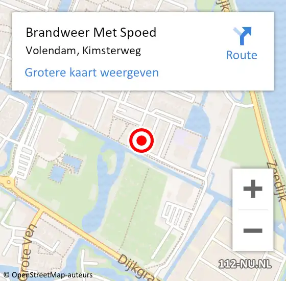 Locatie op kaart van de 112 melding: Brandweer Met Spoed Naar Volendam, Kimsterweg op 15 december 2022 16:59