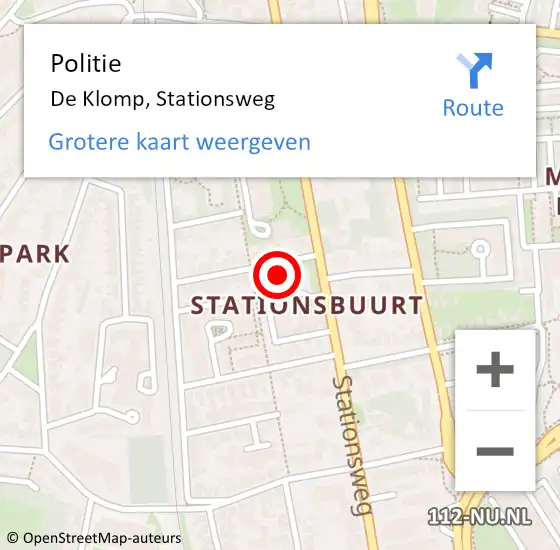 Locatie op kaart van de 112 melding: Politie De Klomp, Stationsweg op 15 december 2022 17:12