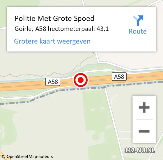 Locatie op kaart van de 112 melding: Politie Met Grote Spoed Naar Goirle, A58 hectometerpaal: 43,1 op 15 december 2022 17:24