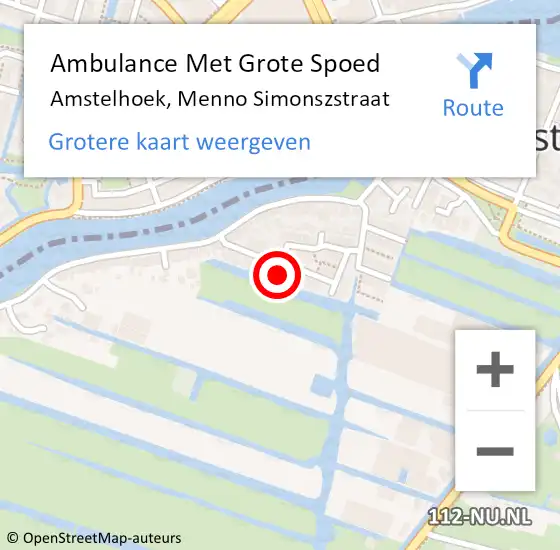 Locatie op kaart van de 112 melding: Ambulance Met Grote Spoed Naar Amstelhoek, Menno Simonszstraat op 15 december 2022 17:26