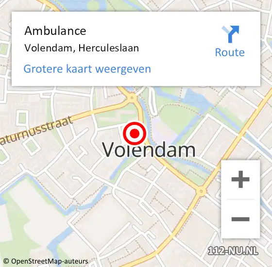 Locatie op kaart van de 112 melding: Ambulance Volendam, Herculeslaan op 15 december 2022 17:34