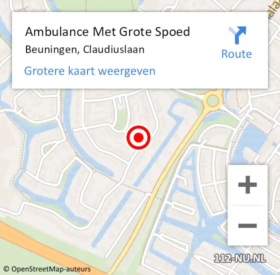 Locatie op kaart van de 112 melding: Ambulance Met Grote Spoed Naar Beuningen, Claudiuslaan op 15 december 2022 17:48