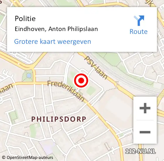 Locatie op kaart van de 112 melding: Politie Eindhoven, Anton Philipslaan op 15 december 2022 17:48