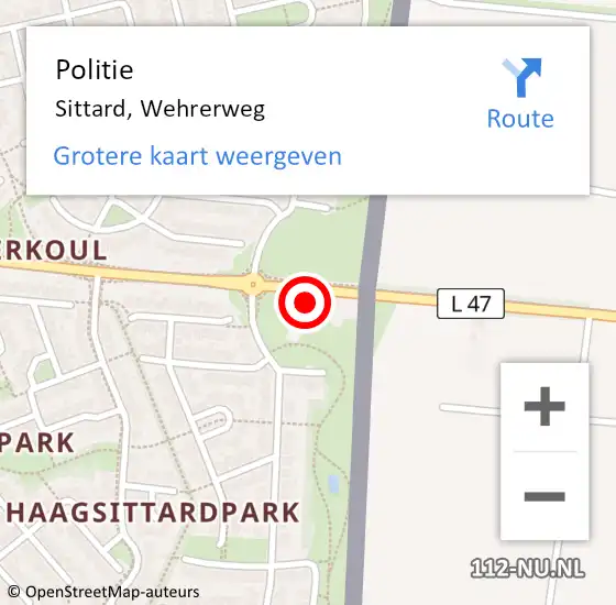 Locatie op kaart van de 112 melding: Politie Sittard, Wehrerweg op 15 december 2022 17:58