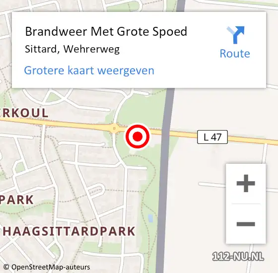 Locatie op kaart van de 112 melding: Brandweer Met Grote Spoed Naar Sittard, Wehrerweg op 15 december 2022 17:58