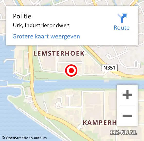 Locatie op kaart van de 112 melding: Politie Urk, Industrierondweg op 15 december 2022 18:00