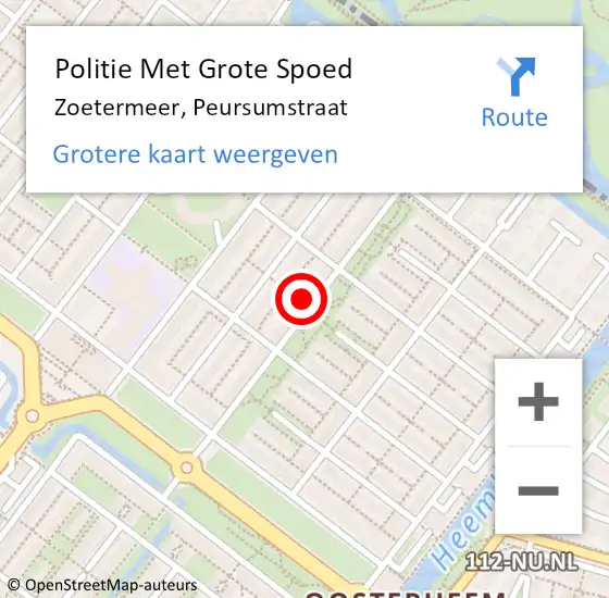 Locatie op kaart van de 112 melding: Politie Met Grote Spoed Naar Zoetermeer, Peursumstraat op 15 december 2022 18:15