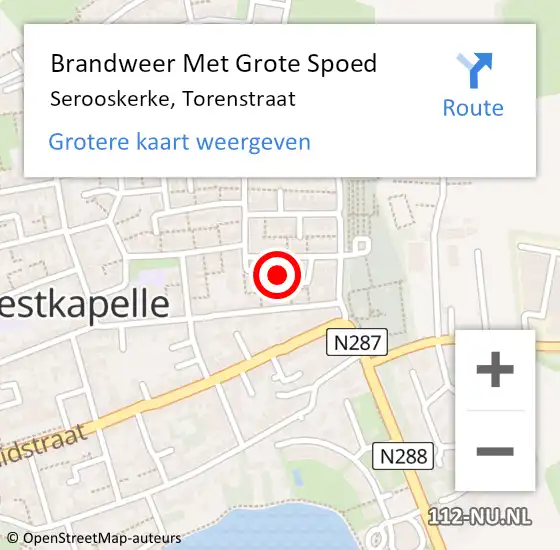 Locatie op kaart van de 112 melding: Brandweer Met Grote Spoed Naar Serooskerke, Torenstraat op 15 december 2022 18:36