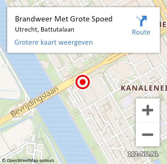 Locatie op kaart van de 112 melding: Brandweer Met Grote Spoed Naar Utrecht, Battutalaan op 15 december 2022 18:51