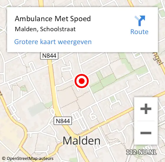 Locatie op kaart van de 112 melding: Ambulance Met Spoed Naar Malden, Schoolstraat op 15 december 2022 18:55