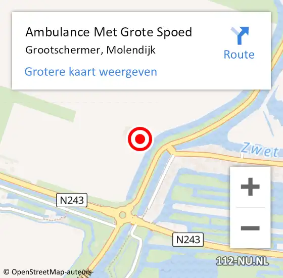Locatie op kaart van de 112 melding: Ambulance Met Grote Spoed Naar Grootschermer, Molendijk op 15 december 2022 19:03